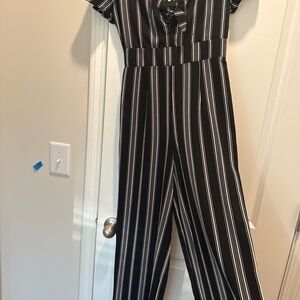Chic Black and White Striped Jumpsuit